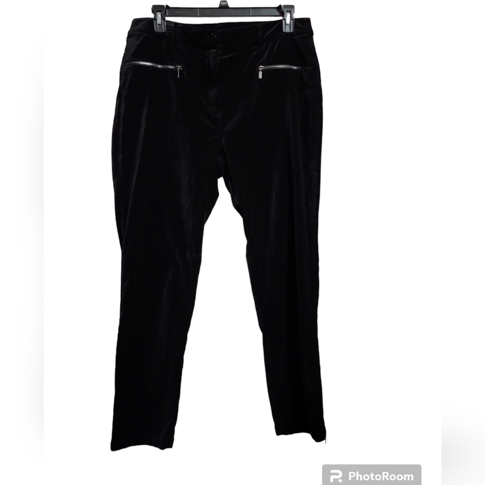 Black Label by Chicos black velvet side leg zip stretchy pants 3